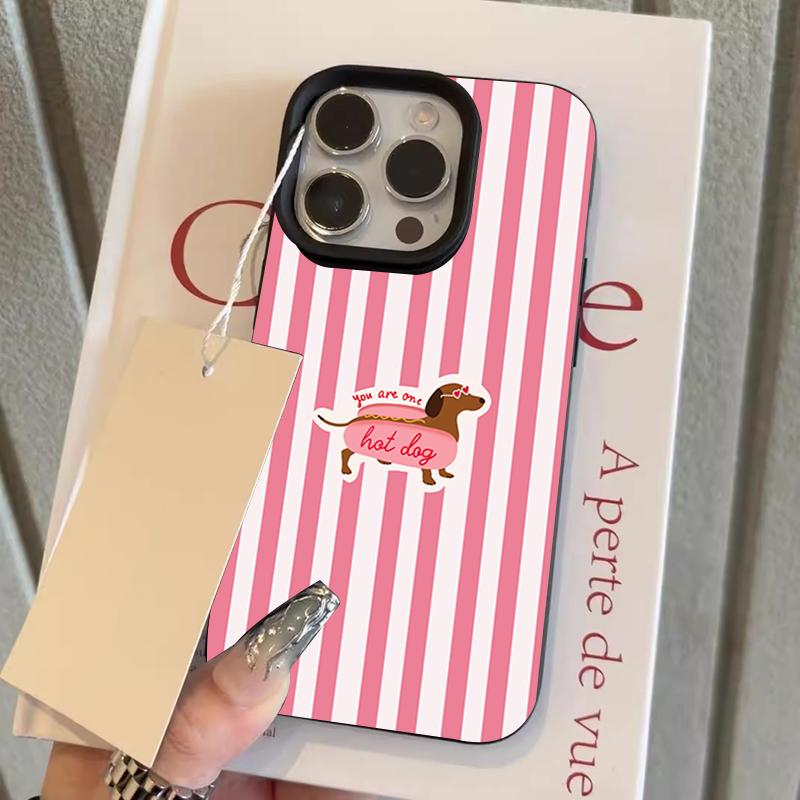 Pink Striped Hot Dog Dachshund Silicone Phone Case For Samsung S26 S25Ultra S23 S24 A06 A07 A16 A17 A26 A36 A56 A35 A55 A53 A54