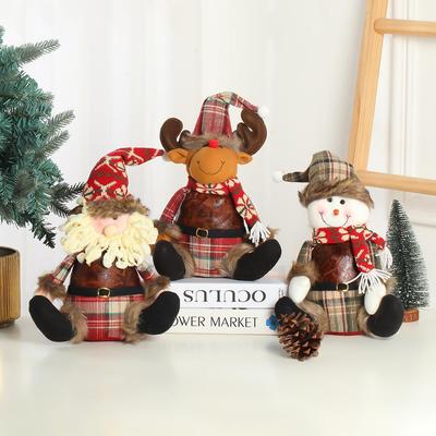 2024 Christmas Snowman & Elk Tree Decoration Dolls Plaid Button Figurines Ornaments