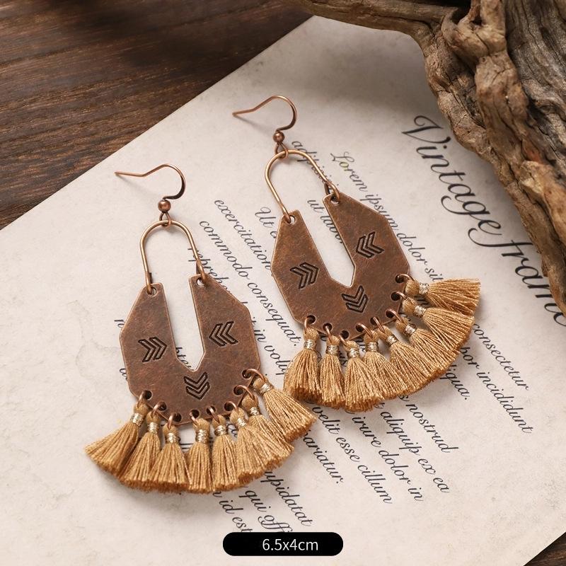 Vintage Ethnic Unique Brown Earrings for Women Bohemian Unusual Geometric Tassel Water Drop Earring Female Jewelry
