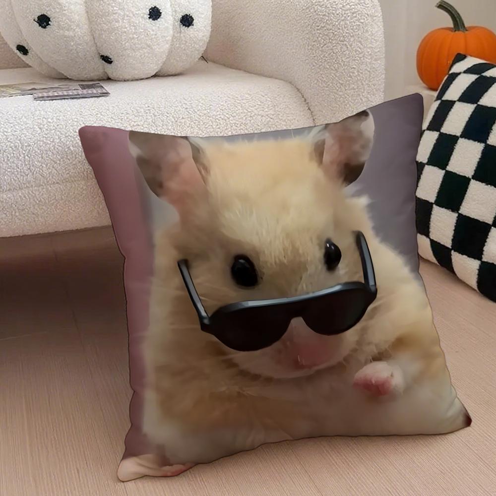 Hilarious Funny Hamster Meme Cute Art Cushion Cover Throw Pillow Cover Hidden Button Durable Polyester Chair Cushion