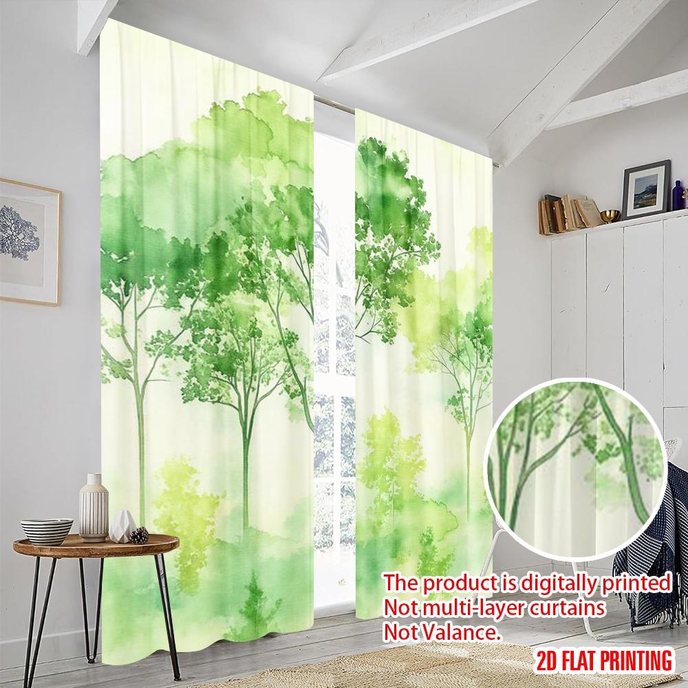 2pcs,2D Plane Printing Curtains Forest Dreamscape Versatile Fabric (without Rod) Art Deco Festive Perfect for Bedroom, Living