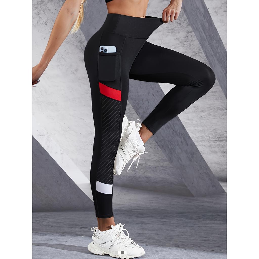 Leggings da yoga snellenti a contrasto di colore, pantaloni da yoga traspiranti a vita alta per sollevare i glutei, cintura larga per abbigliamento sportivo da donna