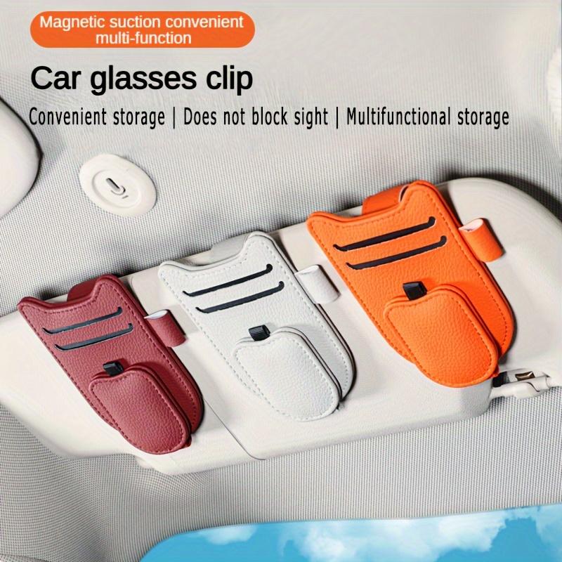 Cat Ear Leather Sun Visor Organizer - Multi-Functional Clip for Glasses, Cards, and Pens, Compact and Space-Saving Car Accessory, Sun Visor Organizer