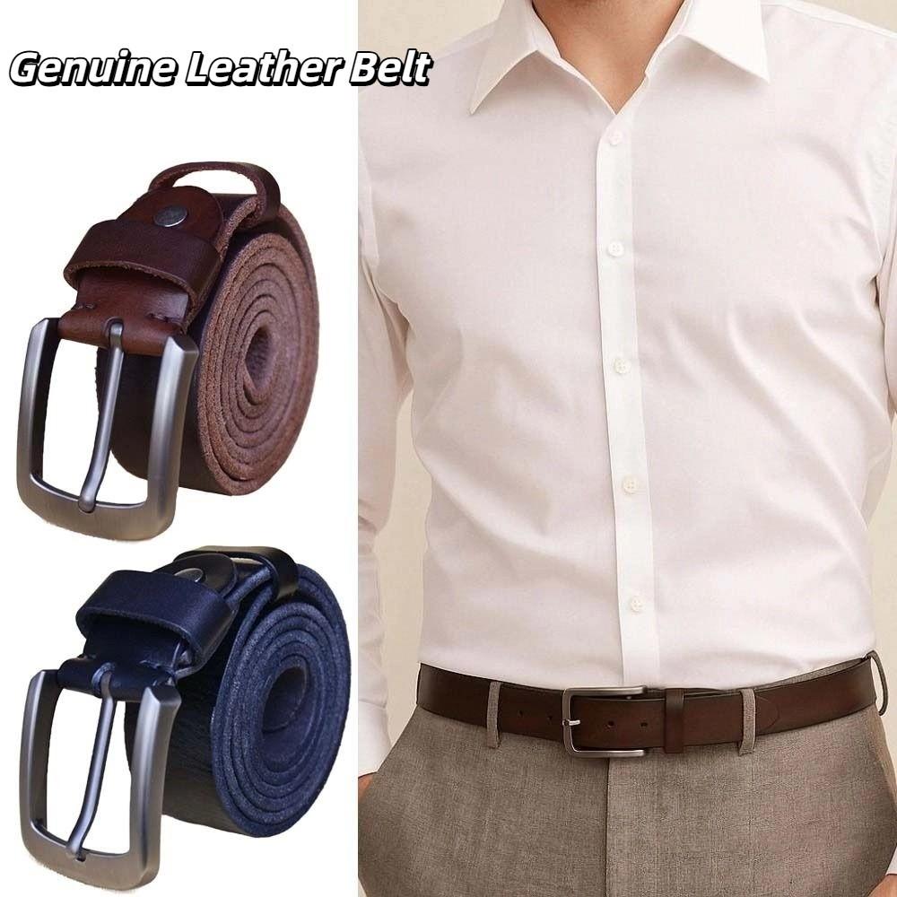 Texture Genuine Leather Belt Retro Jeans Waistband Classic Men Wide Belt  Party