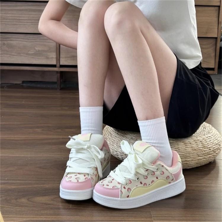 Pink versatile dopamine strawberry single shoes summer new design board shoes women's casual bread shoes