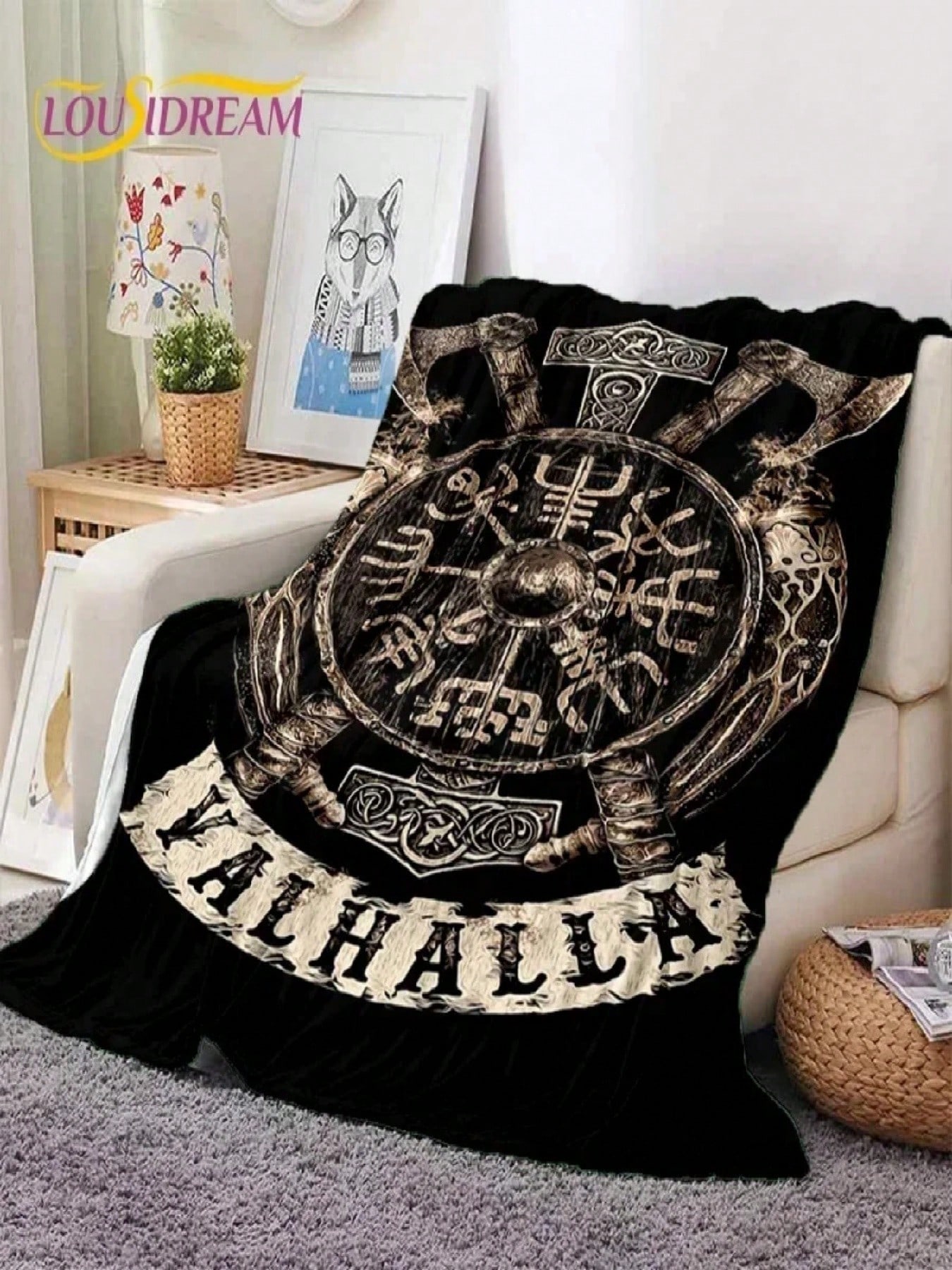 

Nordic Viking Odin Valhalla Soft Flannel Blanket For Beds Bedroom Sofa Picnic,Throw Blanket For Outdoor Leisure Nap Gift#Color_21,Size_150X180CM 75X95CM