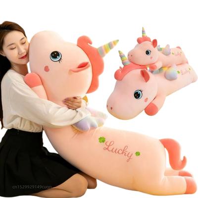 70-110cm Cartoon Magic Giant Strip Unicorn Plush Doll Pillow Pink Lying Unicorn Fur Toy Home Decor Christmas Gift for Girls