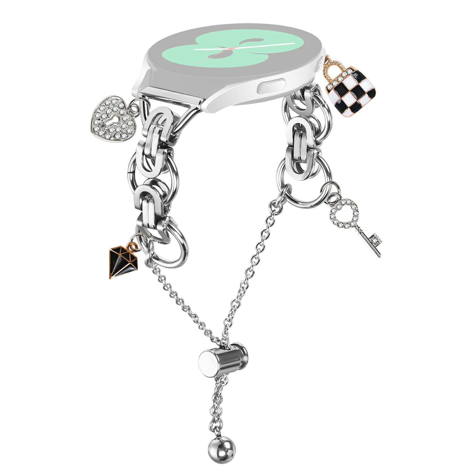 

For Samsung Galaxy Watch4 Classic 42mm 46mm Silver Watch Band Adjustable Single Chain Style Metal Alloy Strap A