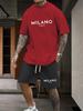 Herren Unifarben Buchstabendruck Sport T-Shirt Shorts Set Sommer Herren Kurzarm Oberteil Kordelzug Shorts 2-teiliges Set Übergröße 6XL