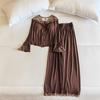 Modal Women's Long Sleeve Lace Trim Pajama Set with Chest Pads and V-Neck Cardigan for Autumn and Spring