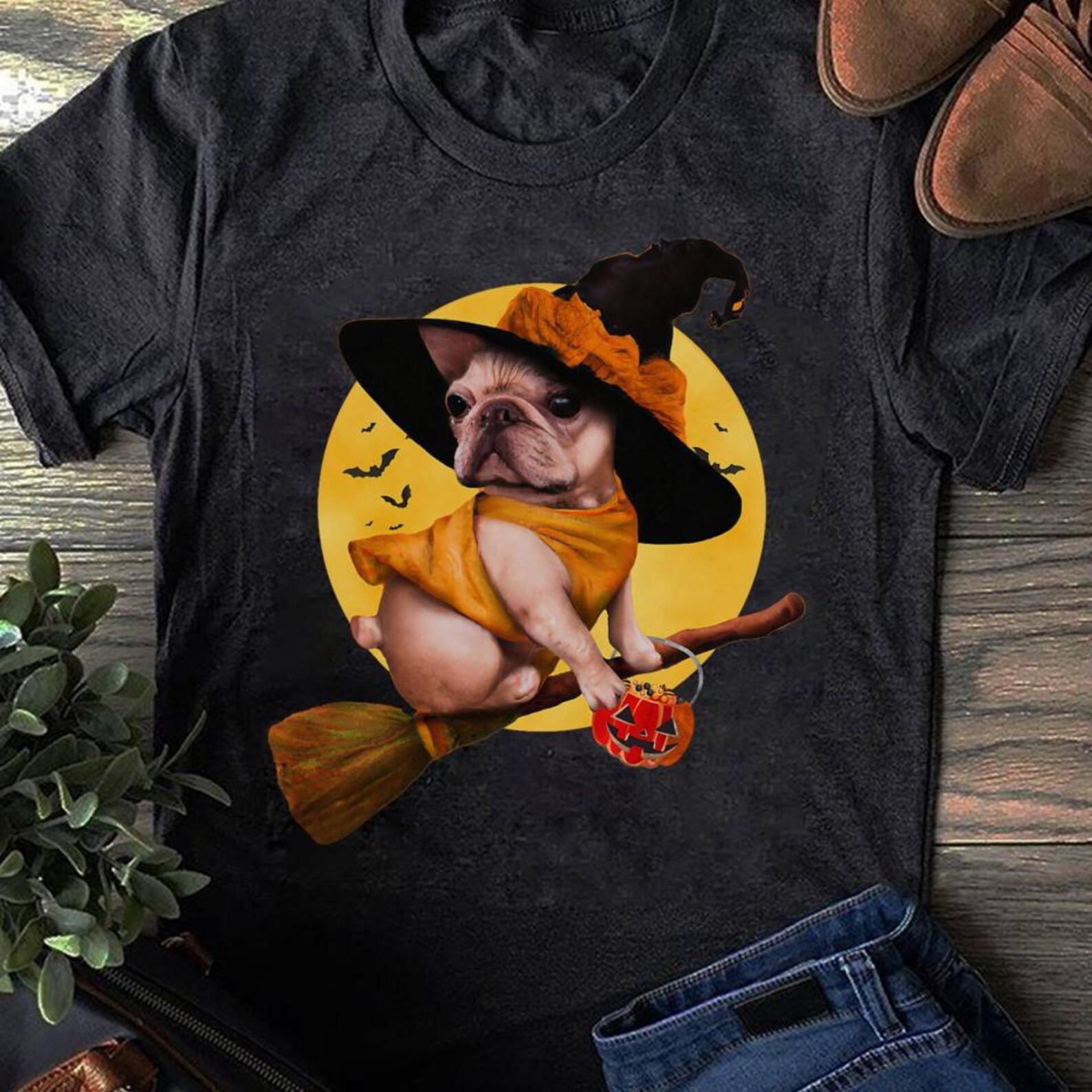 French Bulldog Witch Halloween T-Shirt: Funny Dog Lover Gift L