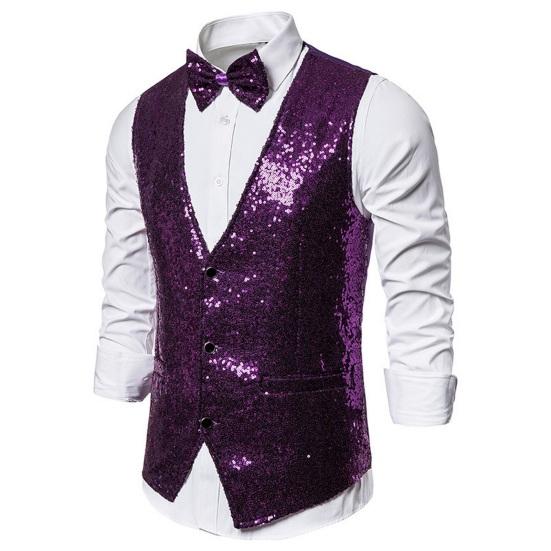 Männer Weste Bogen Set Glänzende Pailletten Ärmellos Slim Fit Cardiagn Einreiher V-ausschnitt Bühne Zeigen Emcee Leistung Männer weste