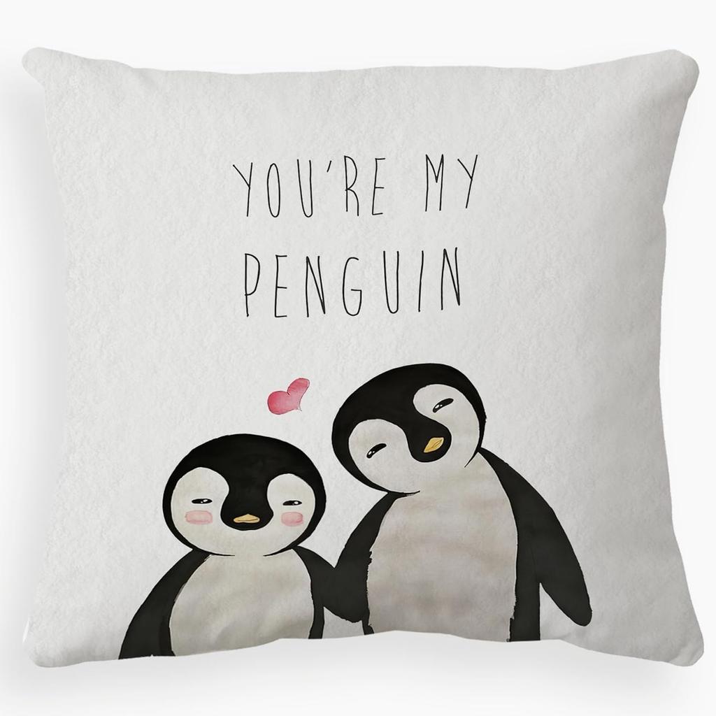 Voatok You're My Penguin Decorative Throw Pillow Case, 18 x 18 inch Penguin Decorations Home Decor Cushion Cover, Long Distance Relationship Gifts,