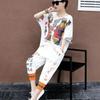 Women's Suit Summer Short Sleeved T Shirt Harem Calf Length Pants Fashion Korean Loose Leisure Sports Set