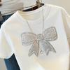 Sibaishe 2026 Summer Women's Bow Round Neck Short Sleeve T-Shirt
