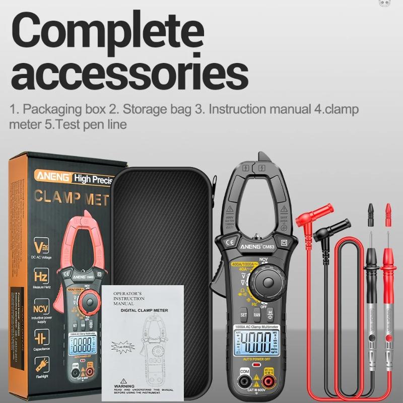 Portable ANENG CM83 Digital Clamp Multimeter Tester 4000 Count AC DC Current Voltage Capacitance Voltmeter NCV Sense Ohmmeter High Precision Test Tool