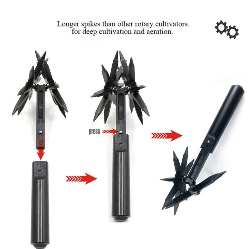 Motocultor Rotativ de Grădină 2 în 1, Scarificator de Gazon, Aerator de Sol, Unealtă de Grădinărit, Plivit, Săpat, Unealtă de Răsturnat Iarba, Aerator de Sol Afânat