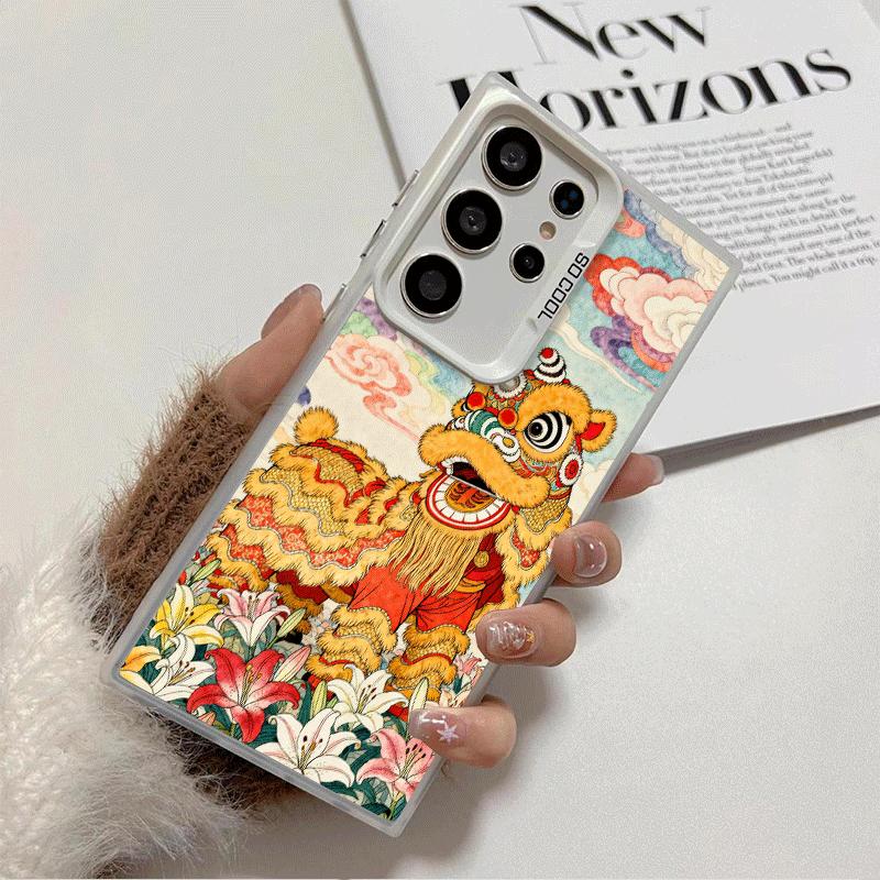 Lion Dance Ink Wash Shockproof Phone Case for Samsung Galaxy S26 Edge S25 Ultra S24 FE S23 Plus S21 Cover Anti Fall Fundas
