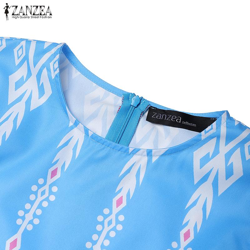 ZANZEA Women Casual Round Neck Summer Short Sleeve Print Dress