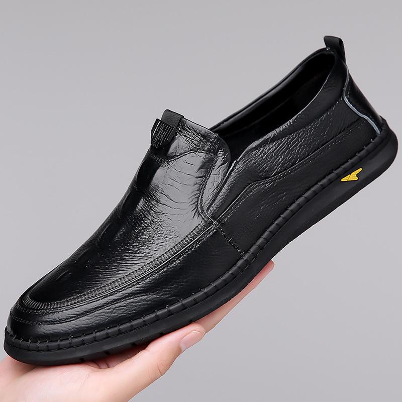 Herren Business Formal Lederschuhe aus der ersten Schicht Rindsleder Herrenmode Atmungsaktive Schuhe Britische Ein-Pedal Online Freizeitschuhe Weiß