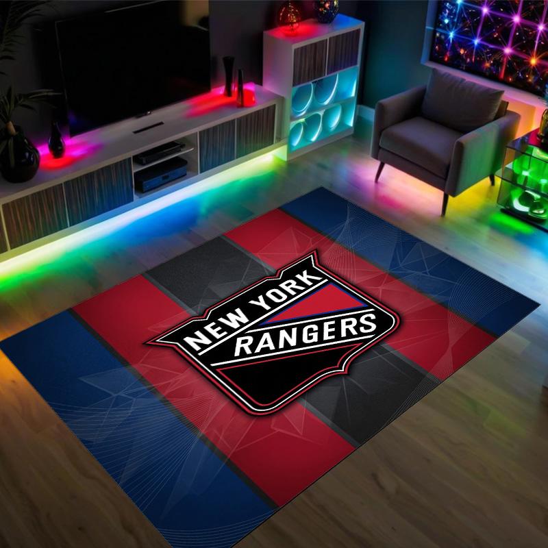 New York Rangers Design Crystal Velvet Carpet Cozy Non?Slip Printed Rug For Bedroom Living Room Entrance