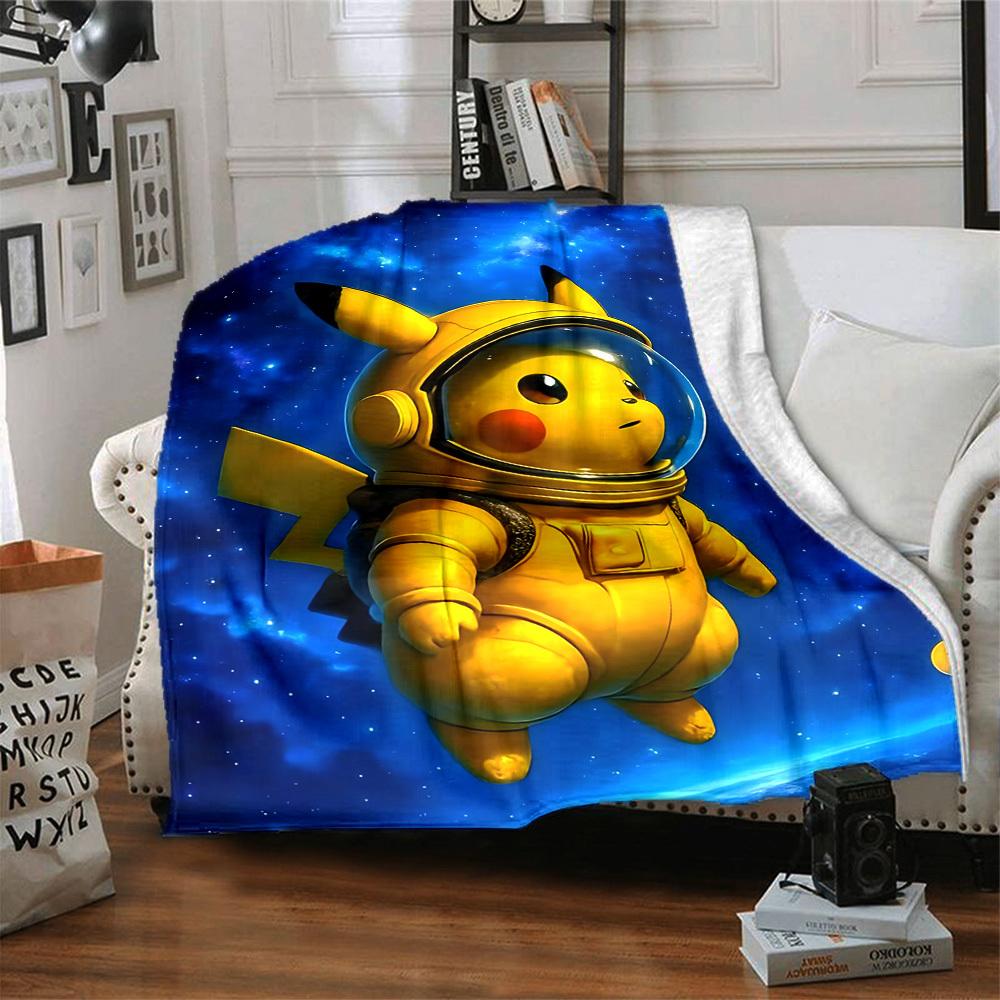 1pc Pikachu Astronaut Blanket Lightweight Flannel Blanket Throw Blanket For Sofa, Bed, Travel, Camping, Livingroom, Office, Couch