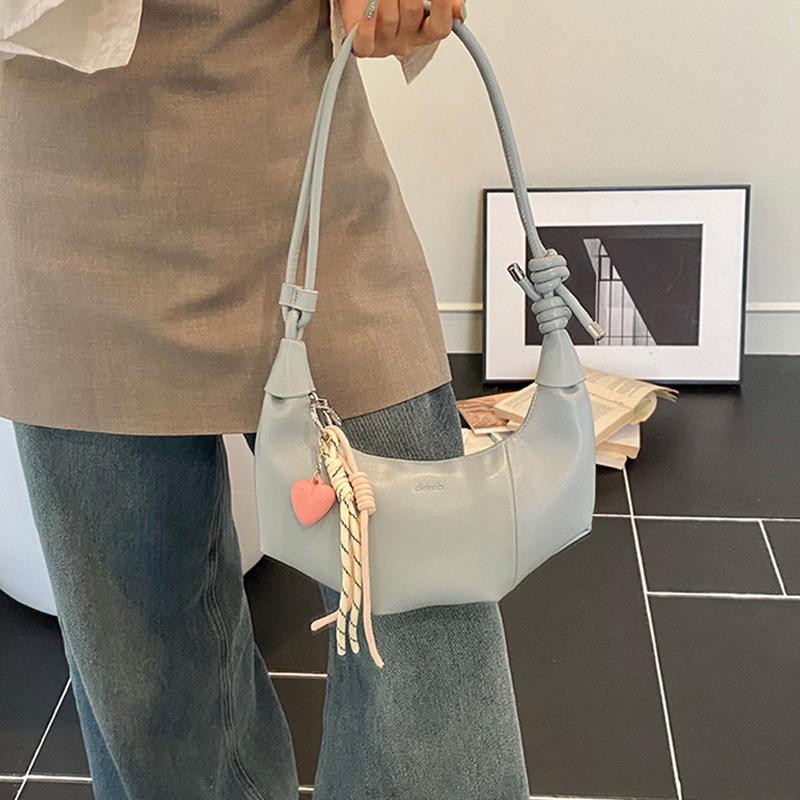 Bullhorn Shaped Underarm Bag Women's Solid Color Dumpling Handbag Zipper Shoulder Bag Knot Design Commute Dating Crossbody Bag