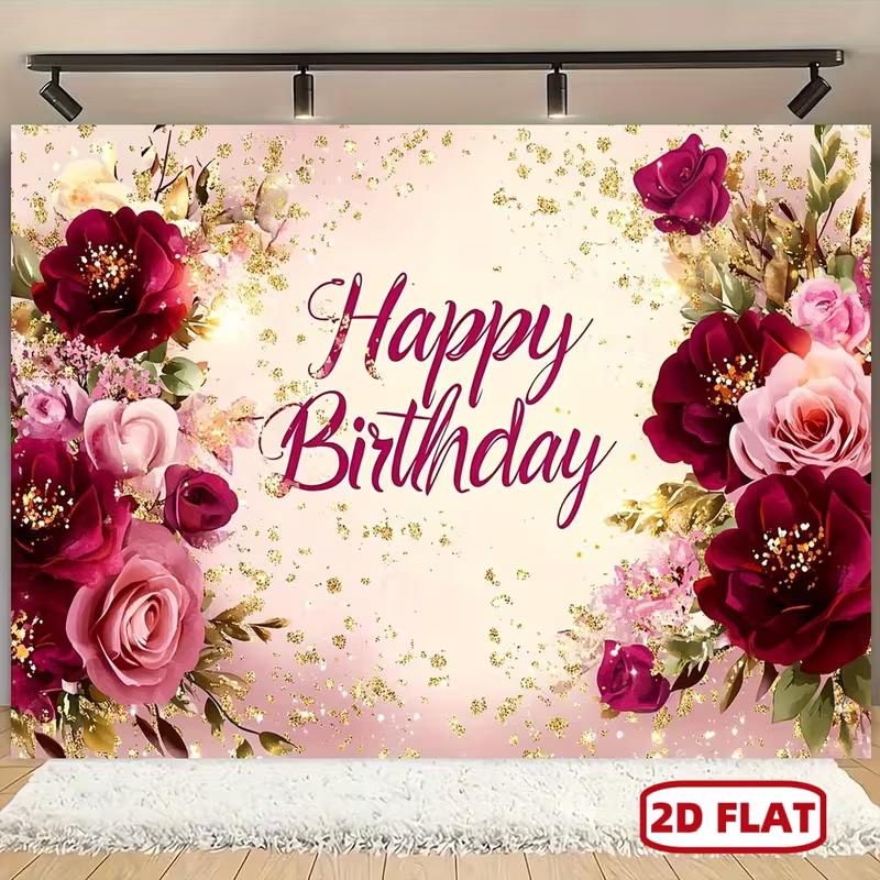 

2D Flat Maroon Rose Gold Glitter Backdrop for 30th/40th/50th Adult Birthday Decoration 47.2x31.5inch/120*80cm