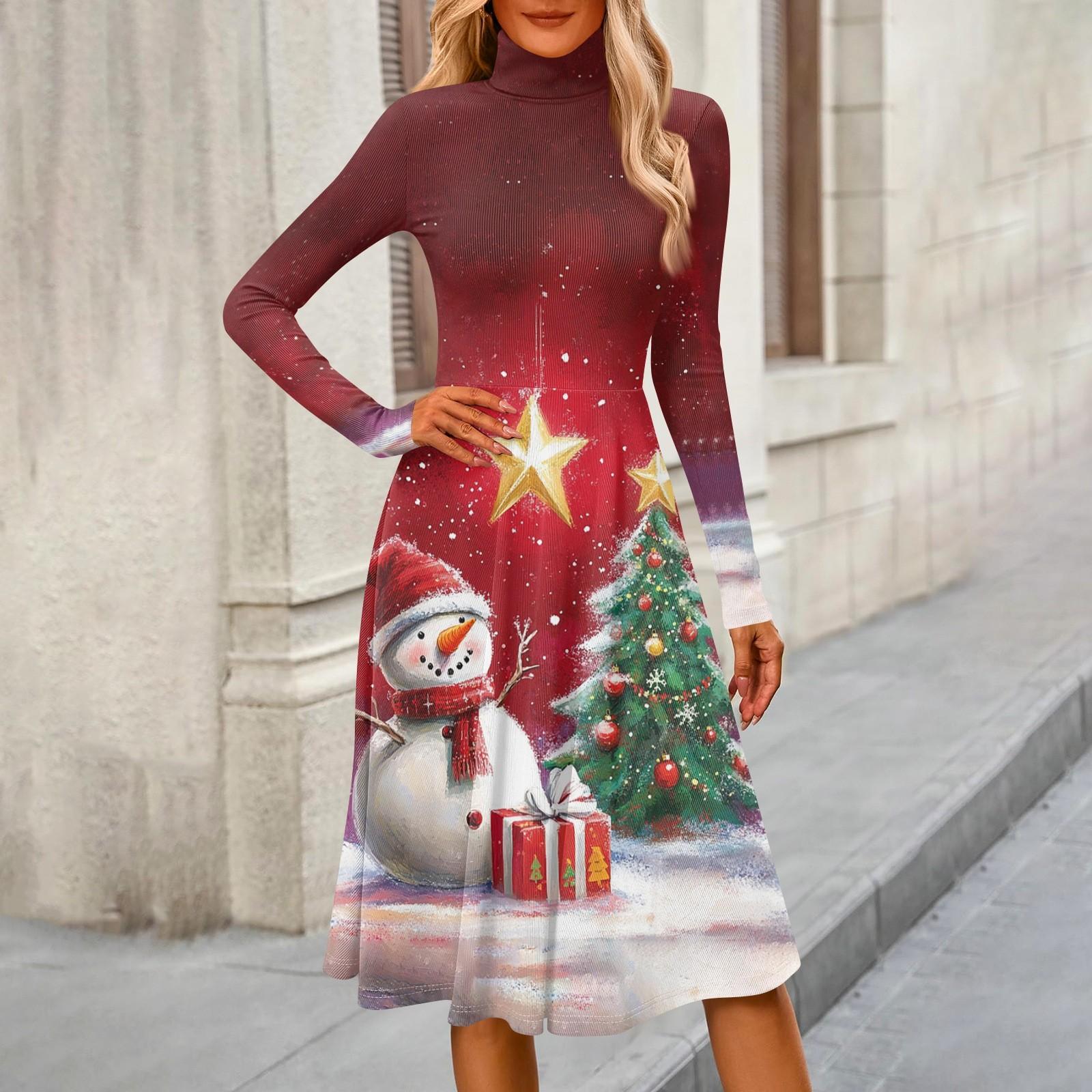 

Женское повседневное модное платье миди с высоким воротом и длинными рукавами L