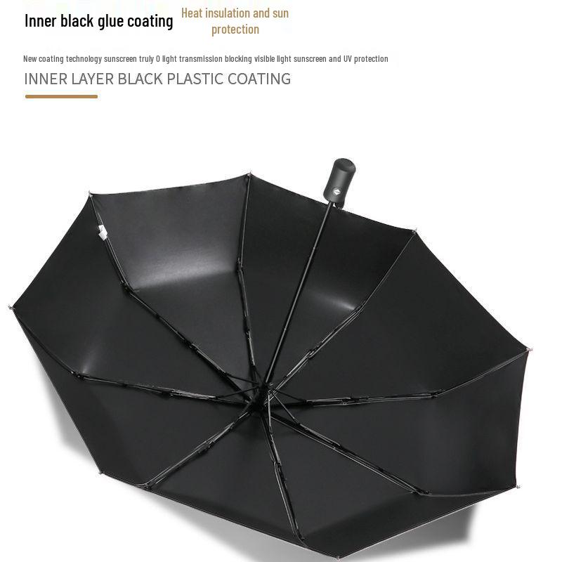 Summer UV Auto-Folding Black Parasol - Sun/Rain Dual-Use with Logo Print