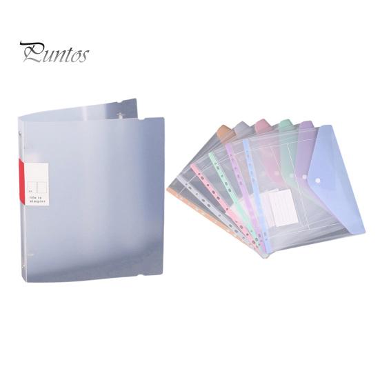 File Pockets 11 Hole Expandable Binder Folders for 2/3/4 Ring Document Pouch, Plastic Envelopes Macaron Color Bags Pocket with Snap Button &