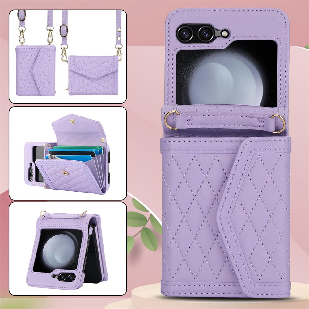 Blocking Card Holder Leather Cover for Samsung Galaxy Z Flip 6 5 4 3 Flip6 Flip5 Flip4 Flip3 5G Crossbody Wallet Phone Case
