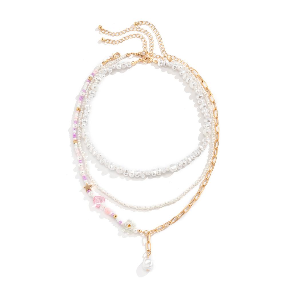 Accessories, Multi-layer Y-shaped Fringed Necklace, Simple Imitation Pearl Beaded Heart Flower Necklace for Women