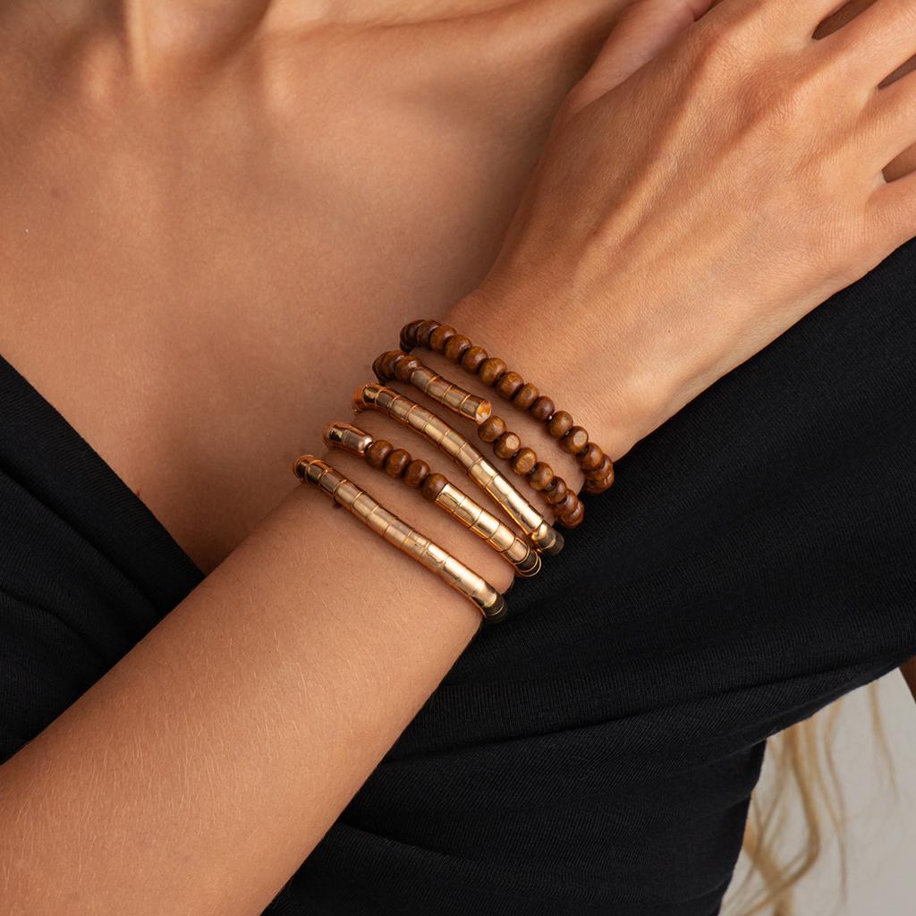 Handmade Versatile Splicing Wooden Bead Retro Bracelet Set with Universal Design for Men and Women