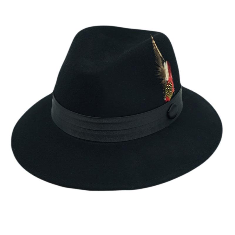 Europe And The United States Export Foreign Trade Feather Black Woolen Jazz Top Hat Men And Women Autumn And Winter Panama Gentleman Felt Hat