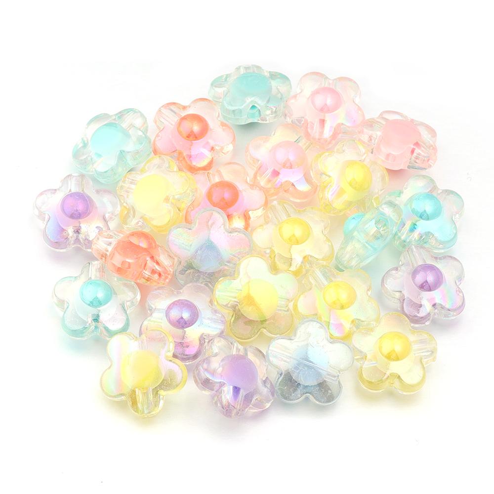 50pcs Flower Acrylic Beads Matte Transparent Mix Color Plum Blossom Charm Bead for DIY Bracelet Phone Chain Jewelry Accessories