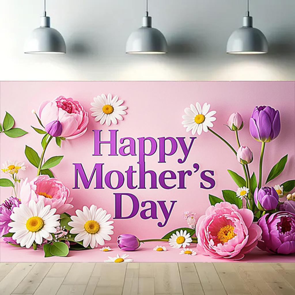 Happy Mother's Day Floral Party Banner,Backdrop with Text Decorative Elements for Home Wall and Photo Decor,Party Backdrop,Mothers Day Decor