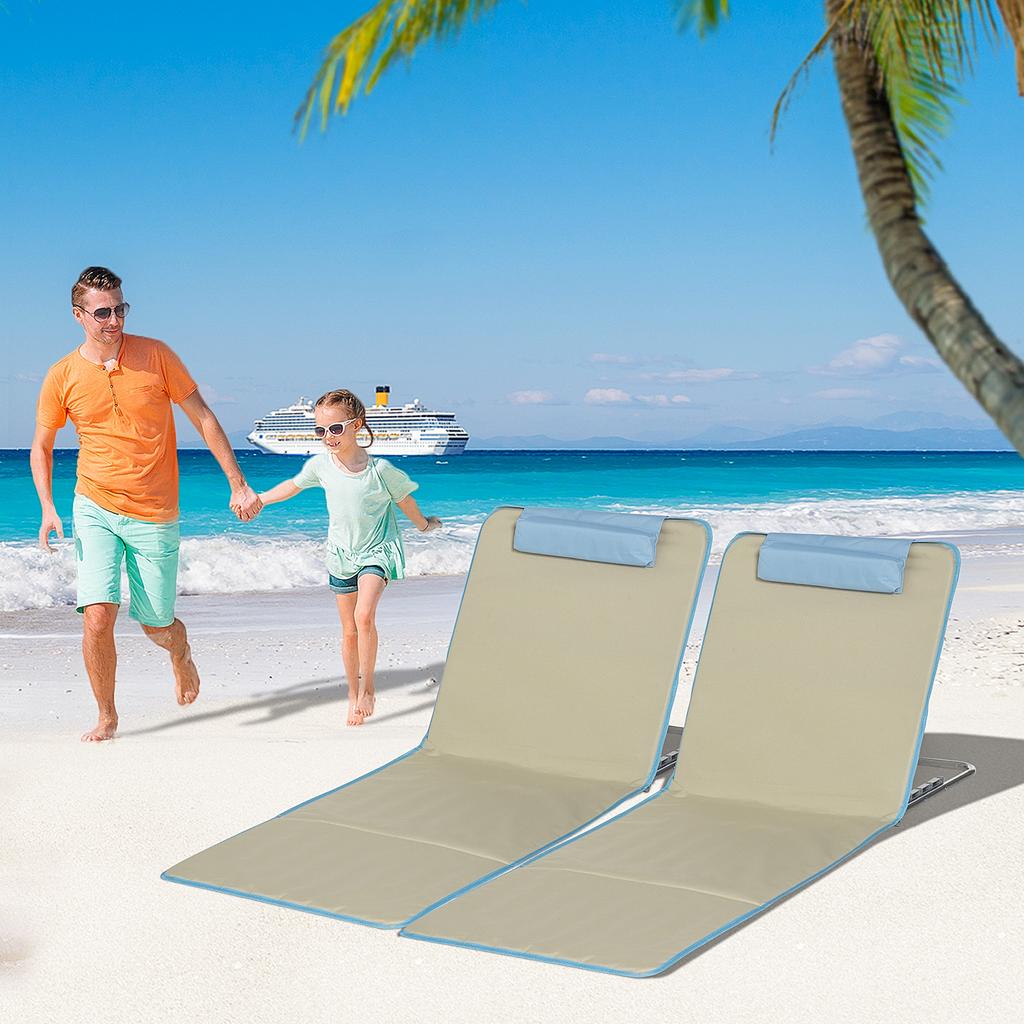 Set mit 2 Strandmatten, verstellbar, faltbar, 124L x 53B x 37-50H cm, Beige