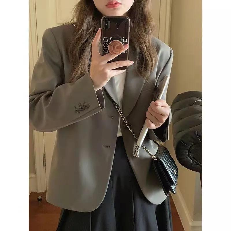 

Spring and Autumn Small Blazer Women s Casual Versatile British Style Gray Short Suit Small Top S серый