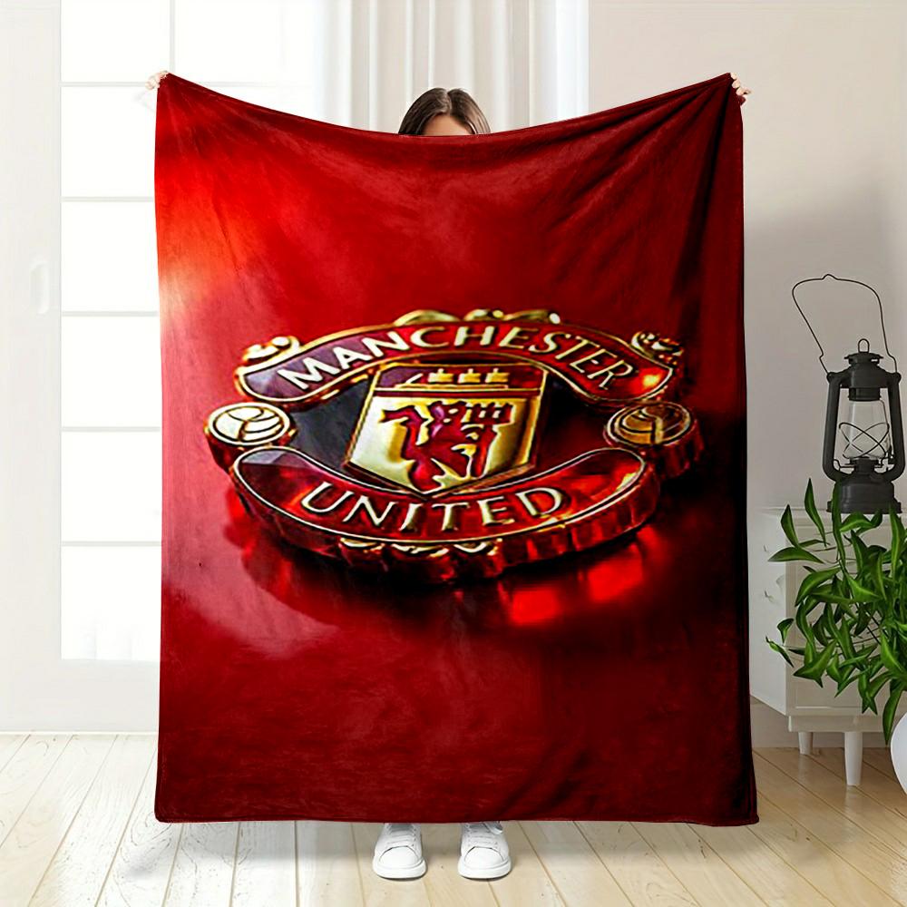Manchester United Logo Design Printed Flannel Blanket for Bedroom, Living Room, Sofa, and Nap