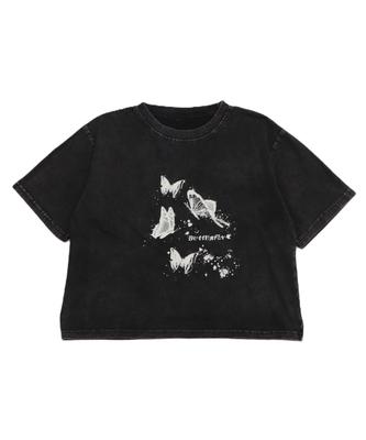 WEGO Figments Kurzarm Pigment Schmetterling Kurzarm Sommer Koreanische Größe Muster 1 T-Shirt, Design, Oberteil, Kleidung, Stil, Damen, F,