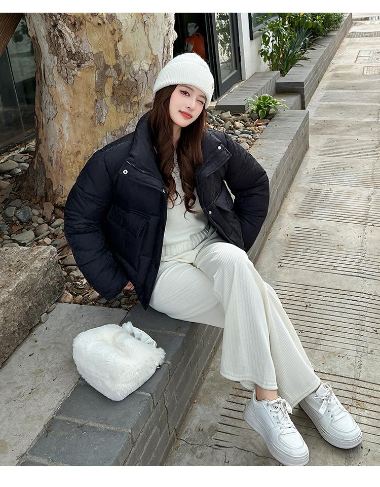 Women’s Short Houndstooth Windproof Thicken Warm Winter Jacket Puffer Jacket