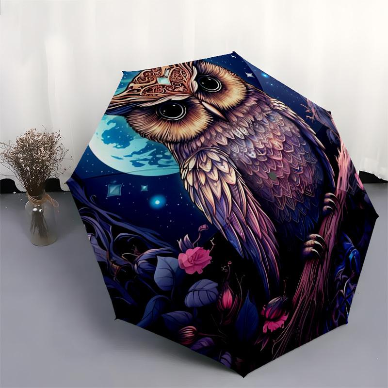 1pc Fantasy Night Owl with Moon Umbrella with Plastic Handle,Suitable for All Seasons Home Travel Outdoor UmbrellaDD675