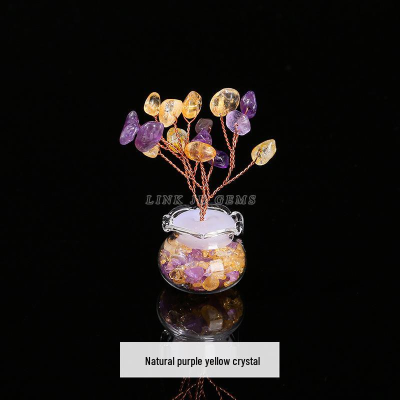 Jingde Jewelry Natural Crystal Money Tree Citrine Rose Quartz Ornament