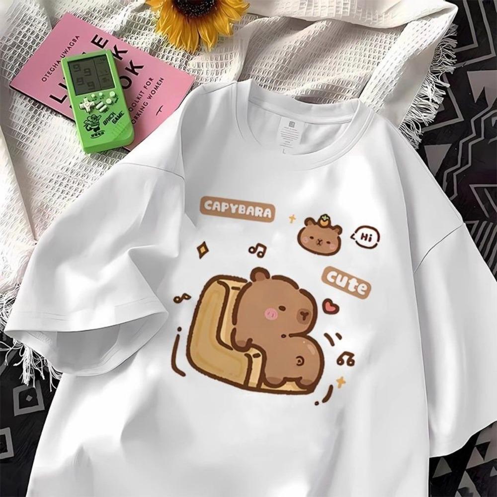 

Капибара Девушка Футболка Хлопок Короткий Рукав Топ Летняя Мода Мультфильм Милая Одежда Модная Футболка Kawaii Аниме 6XL