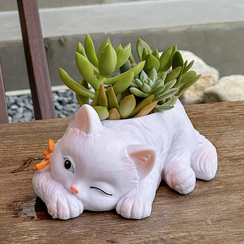 Cute Cat Succulent Flowerpot Balcony Green Plants Living Room Home Office Desktop Potted Plant Home Decoration
