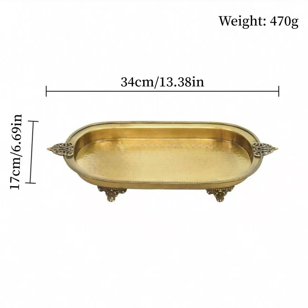 European & American Style Fruit Tray Handcrafted Vintage Hammer Texture Brass Openwork Handle Coffee Table Fruit Storage Tray