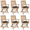 Folding Garden Chairs Set of 6 with Cushions Acacia Wood