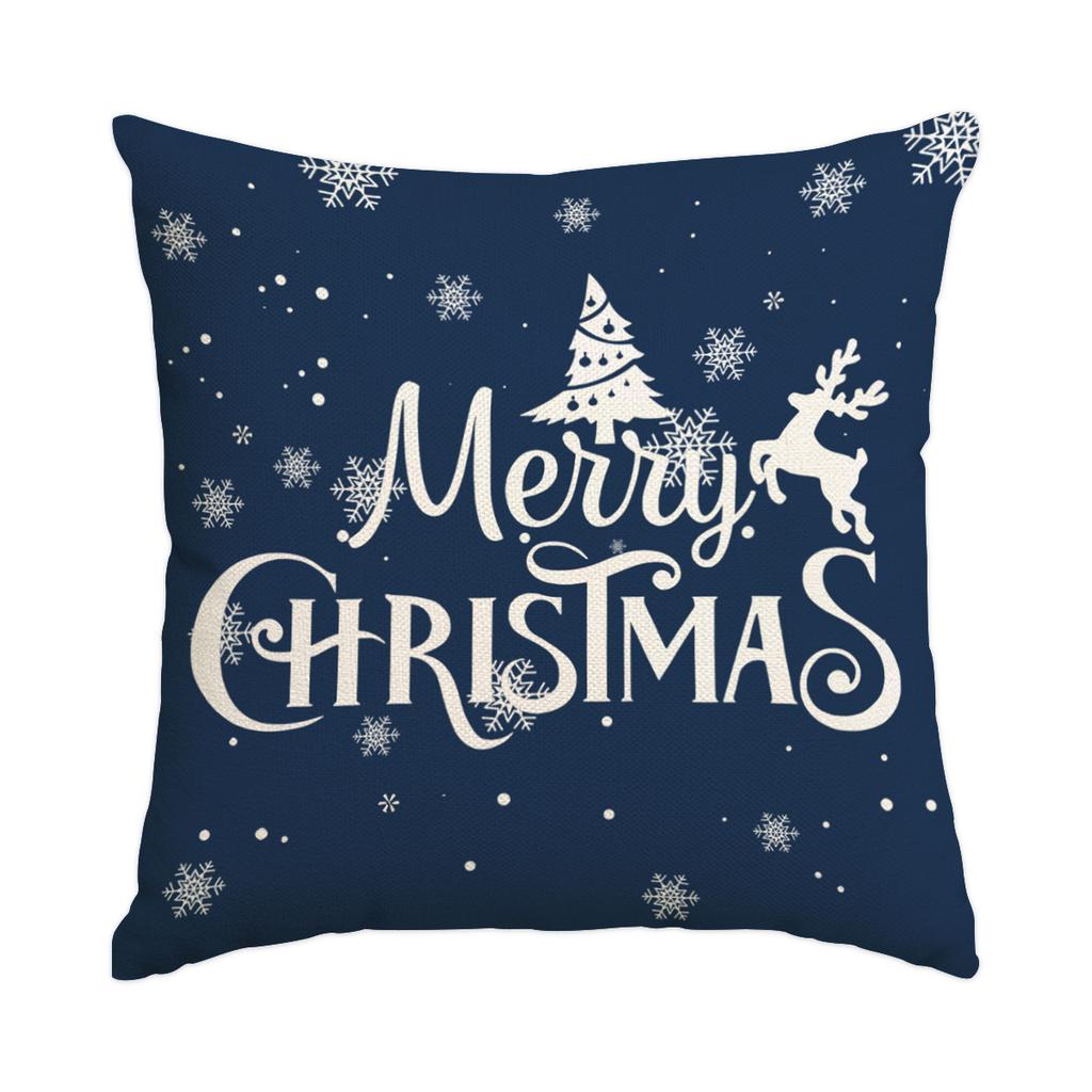 1 \ 4pcs blue Christmas pillow cover, single-sided printed cushion cover, suitable for living room sofas (without pillow core)