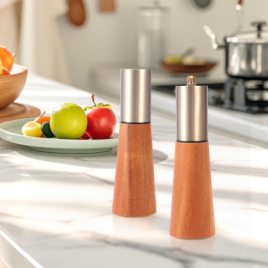 2 Stück Holz Pfeffermühlen Verstellbare Manuelle Mühlen Salz- und Pfeffermühle Gewürzmühle Nachfüllbares Gewürzmühlen-Set für BBQ